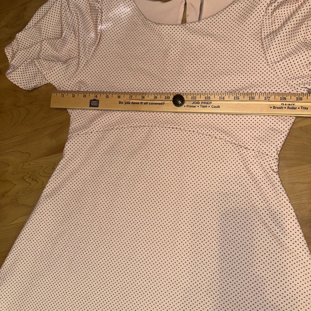 Free‎ People Penelope Mini Dress Pink Polka Dot Puff Sleeve keyhole back size L - Picture 8 of 9